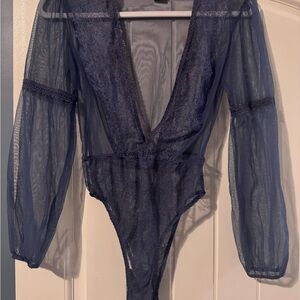 Victoria's Secret Navy Sheer Lace Bodysuit